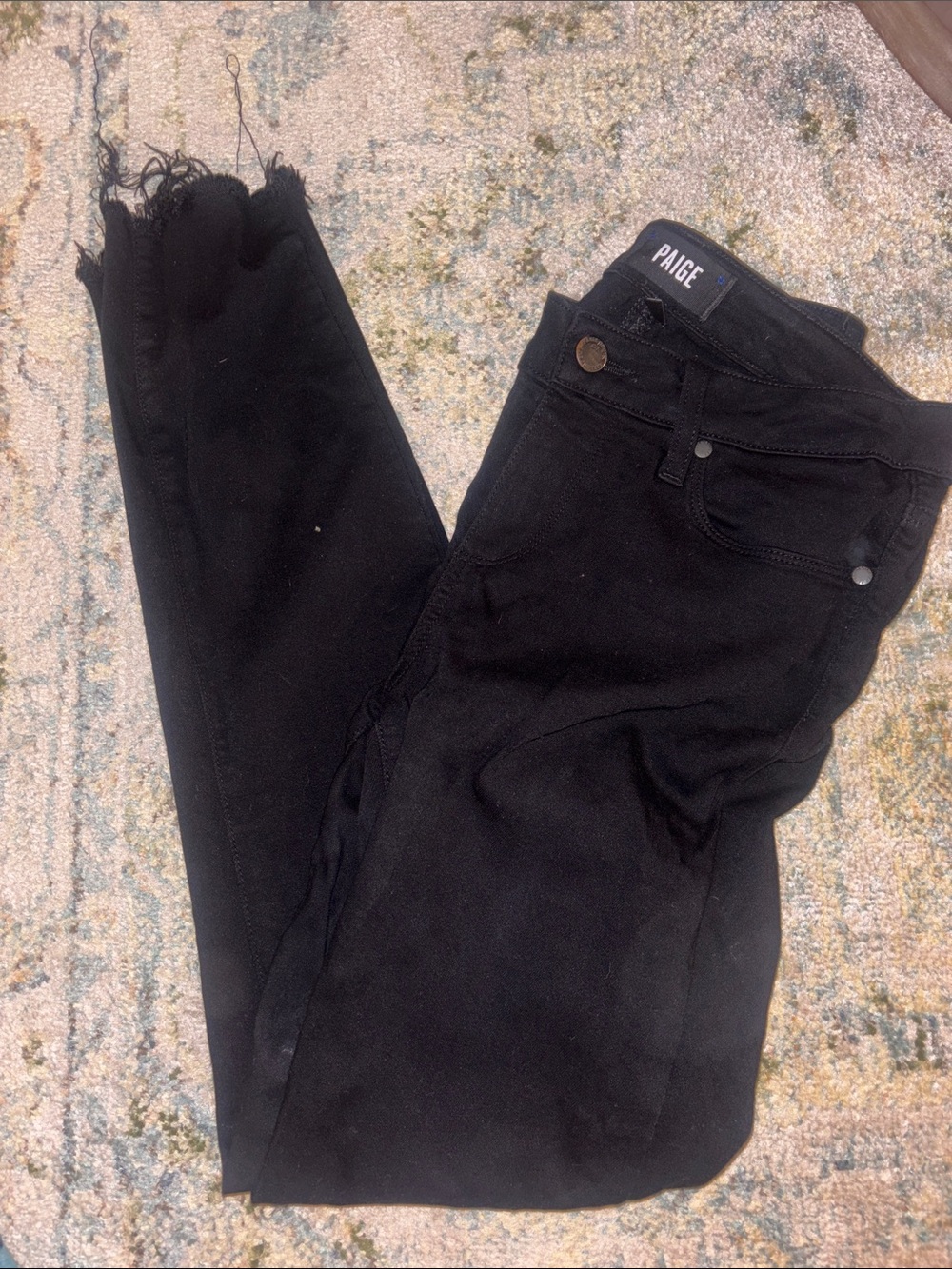 PAIGE Black Cropped Ankle Jeans with Raw Hem